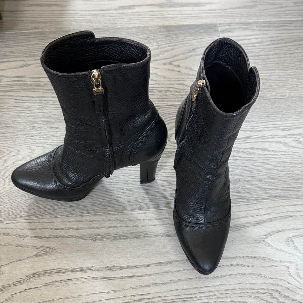 Fendi Black Leather Heeled Boots